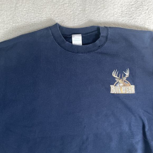 Vintage Buck Wear Sweatshirt Mens 2XL Blue Deer Hunting Wildlife Crewneck - Picture 10 of 16